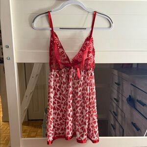 Red Lace & Heart Print Babydoll Slip